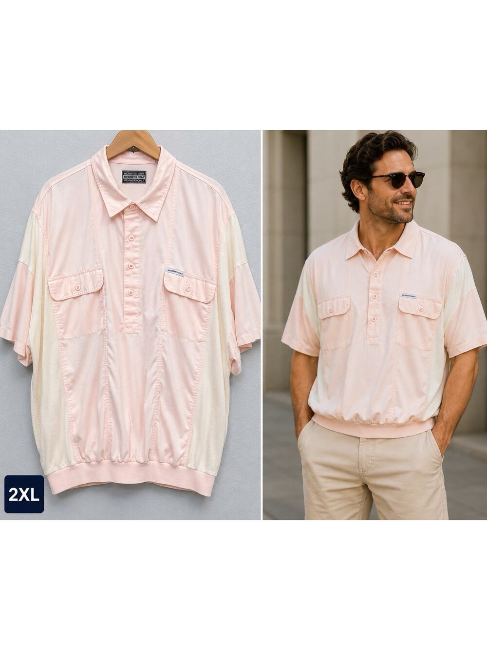 Members Only Passport Collared Shirt Sz 2XL Pink Elastic Waist 80s VTG